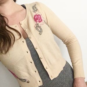 Viscose Cashmere Moschino Jeans Jeweled Cardigan